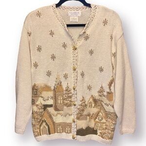 Vntage Winter Scene Embellished Grandmacore Cardigan Size S
